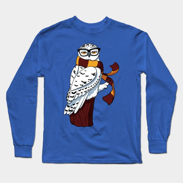 Hipster Snowy Owl Long Sleeve T-Shirt by SJayneDesign